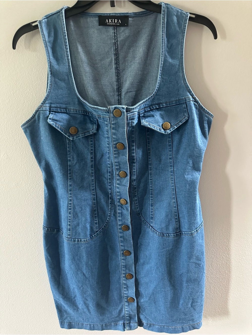 AKIRA Denim Button Front Dress Size Large Sleeveless Medium Wash